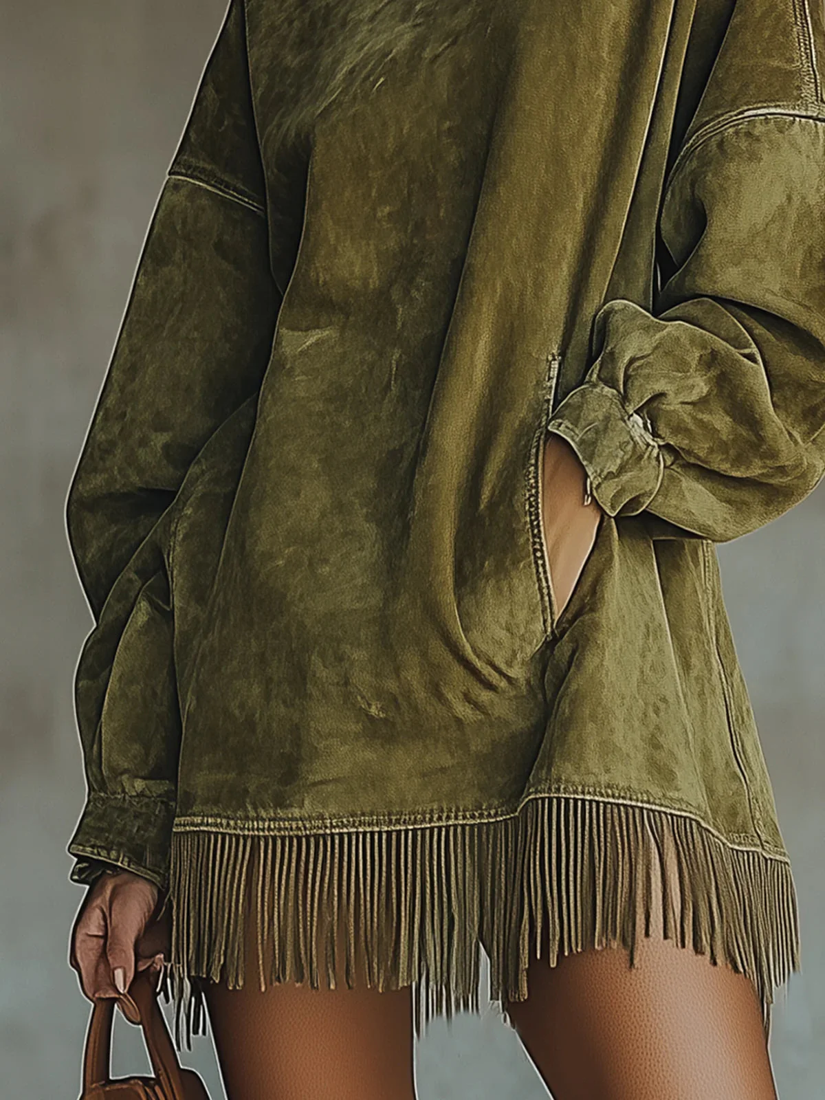 AMALIA - SUEDE HIGH NECK DRESS WITH FRINGE - Image 5