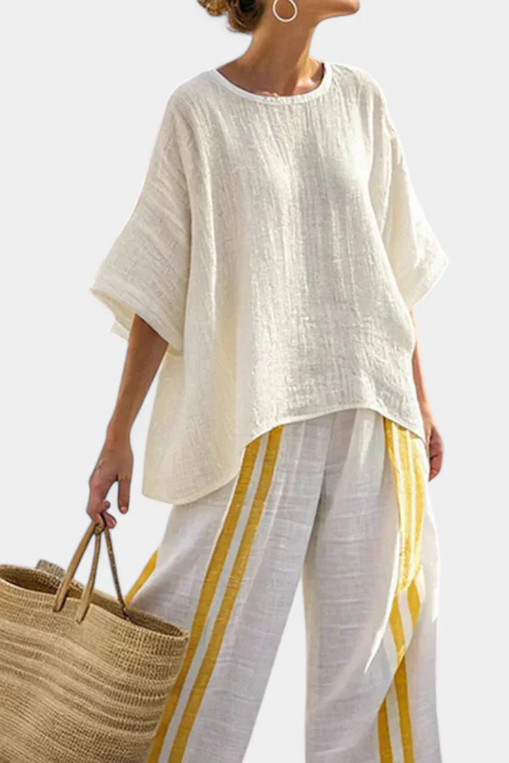 ANSELOR™ ELEGANT STRIPED LINEN TOP & WIDE-LEG PANTS - Image 3