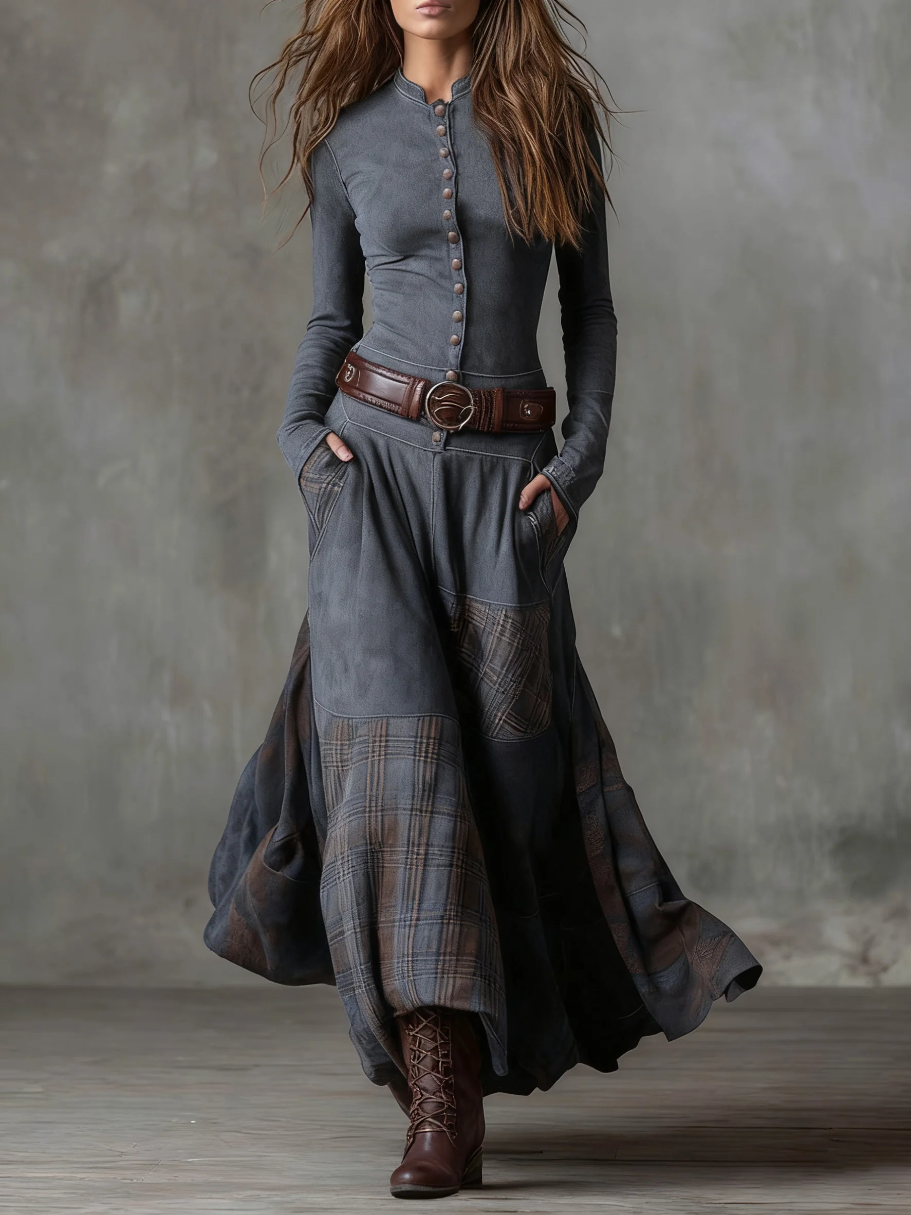 AZUCENA - SUEDE MAXI DRESS WITH BELT - Image 4