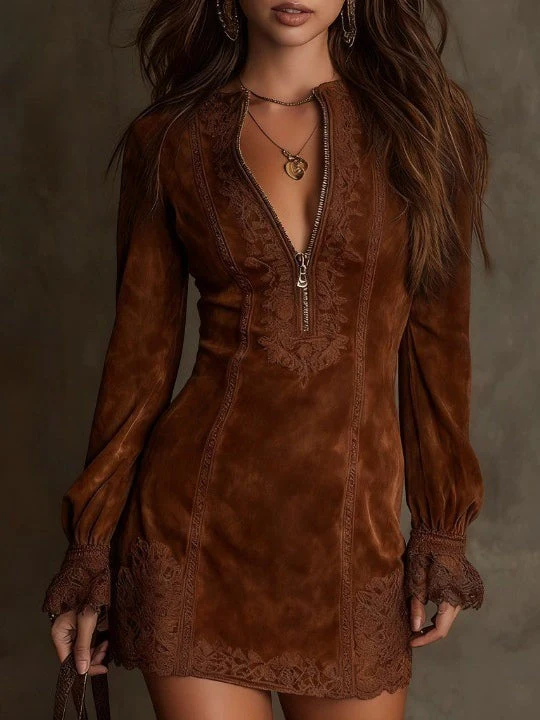 AZURE™ | VINTAGE LACE SUEDE MINI DRESS - Image 2