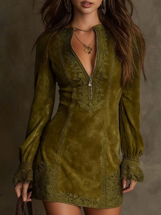 AZURE™ | VINTAGE LACE SUEDE MINI DRESS - Image 3