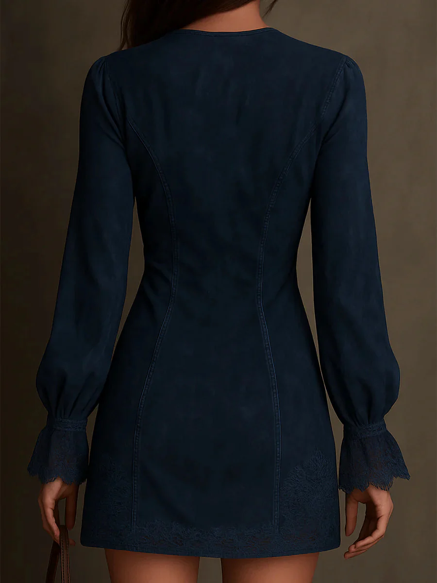 AZURE™ | VINTAGE LACE SUEDE MINI DRESS - Image 4