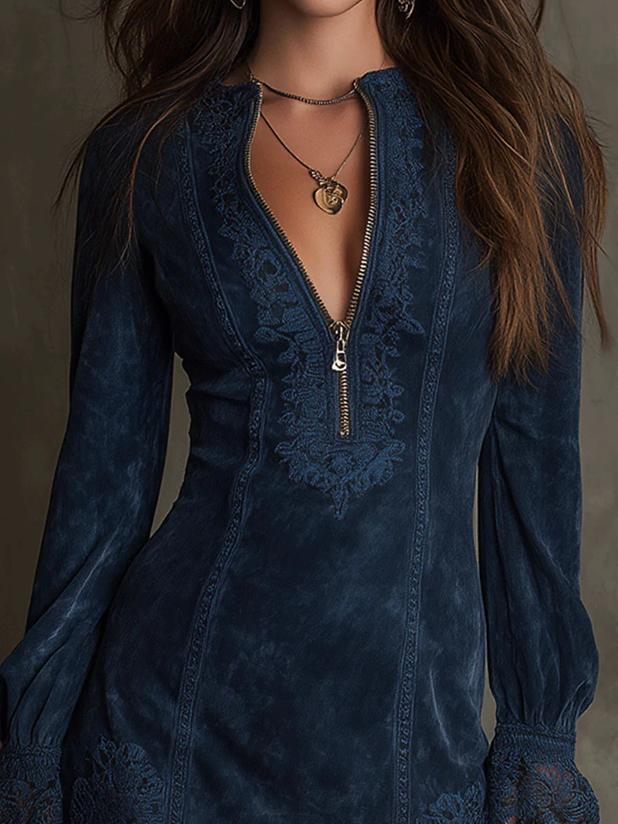 AZURE™ | VINTAGE LACE SUEDE MINI DRESS - Image 5
