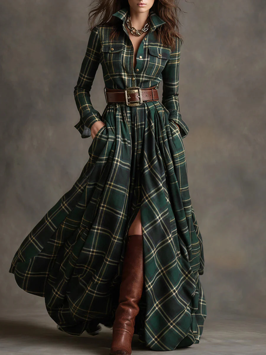 BEATRICE™ | BELTED PLAID MAXI DRESS - Image 2