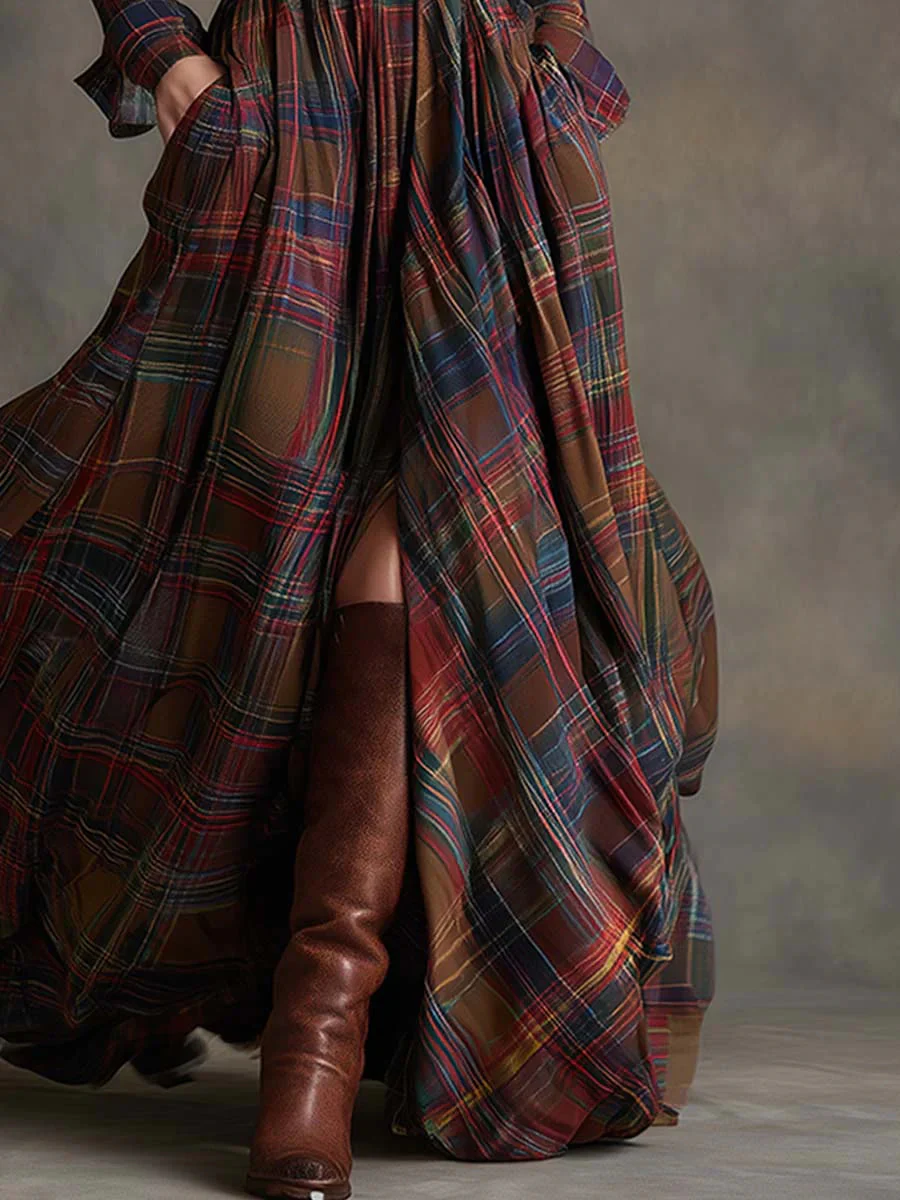 BEATRIZ - LONG PLAID DRESS WITH BELT - Image 5