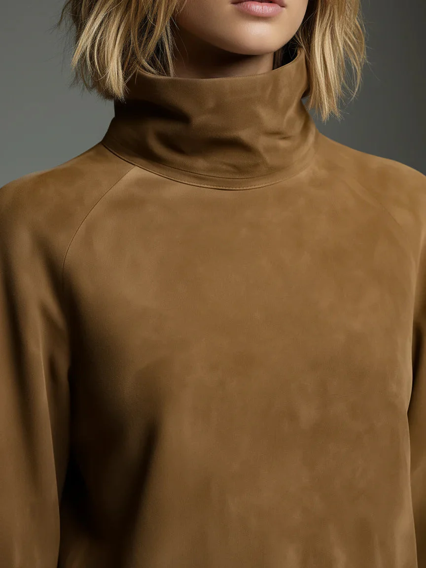 BELI™ | OVERSIZED SUEDE MINI DRESS WITH HIGH NECK - Image 2