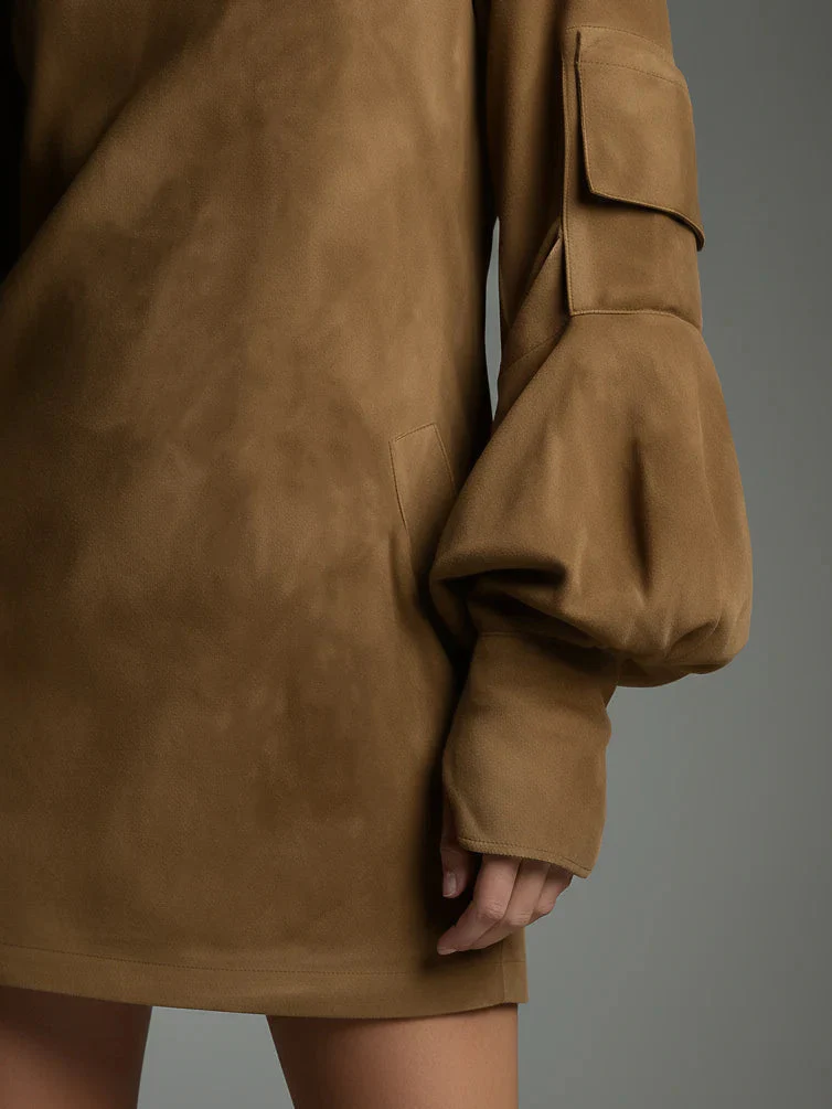 BELI - OVERSIZED SUEDE MINI DRESS WITH HIGH NECK - Image 3