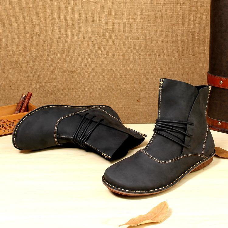 WOMEN CROSS STRAP COWHIDE LEATHER ANKLE BOOTS - Image 3