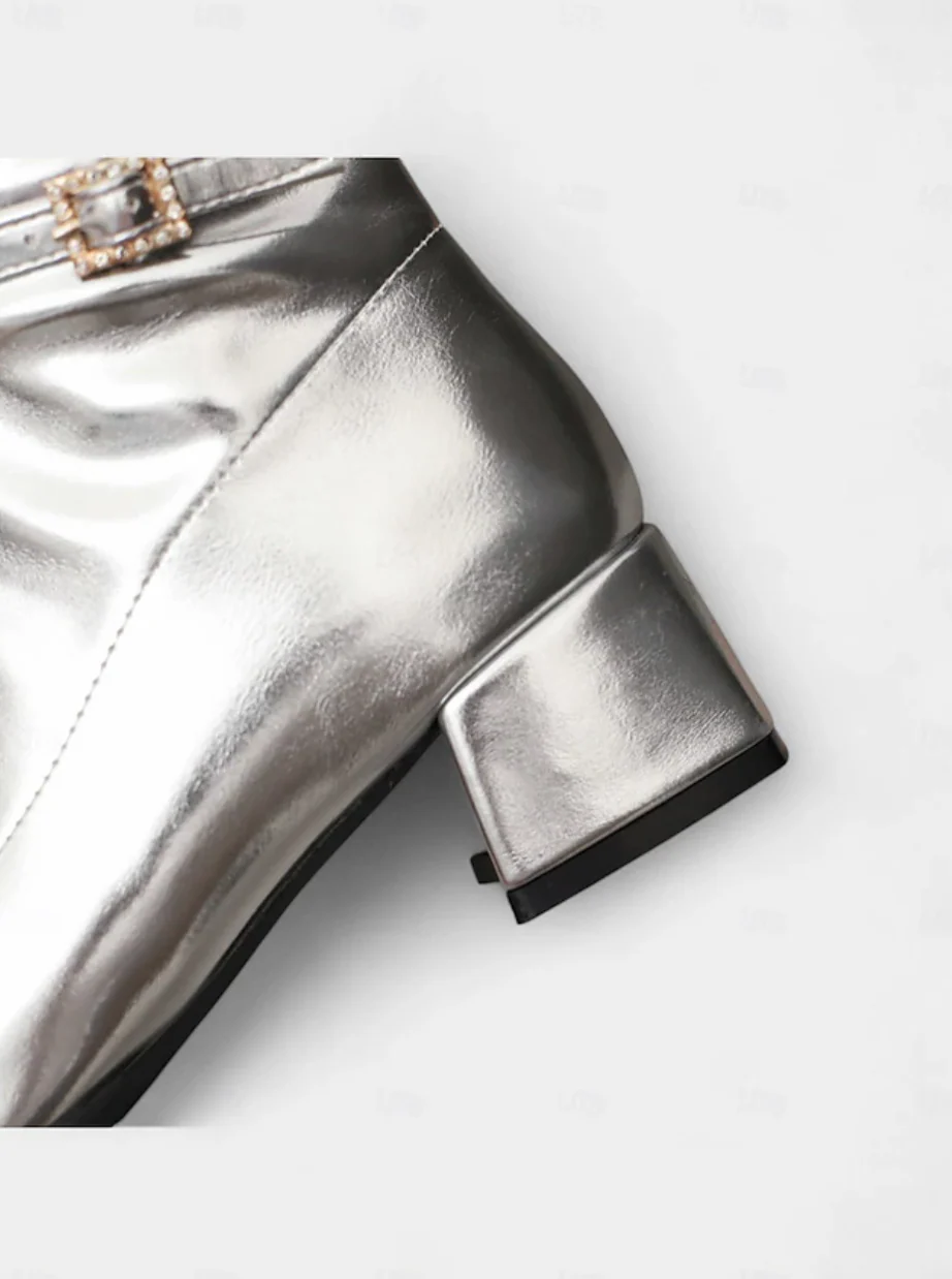 DISCO™ WOMEN'S SHINY SILVER BLOCK HEEL KNEE-HIGH BOOTS - Image 8
