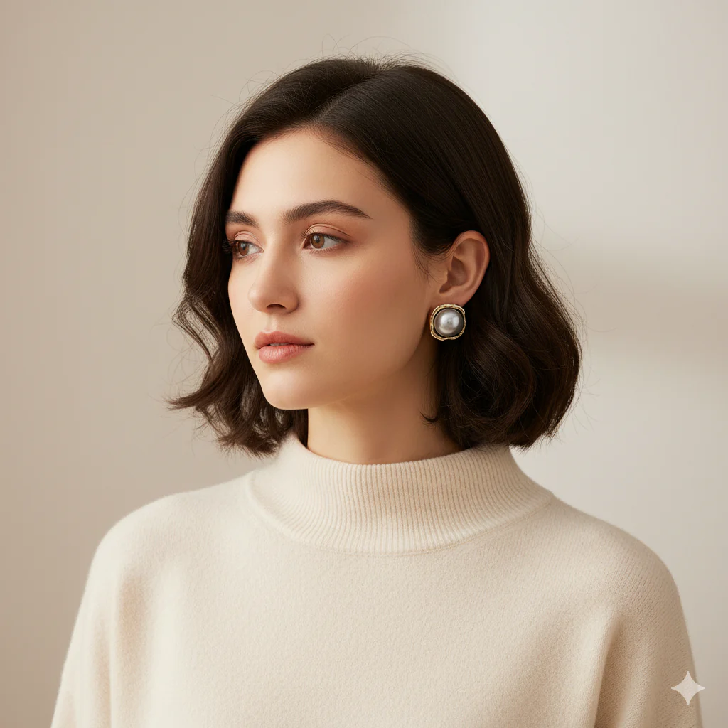 MIDNIGHT LUSTRE PEARL EARRINGS - Image 2