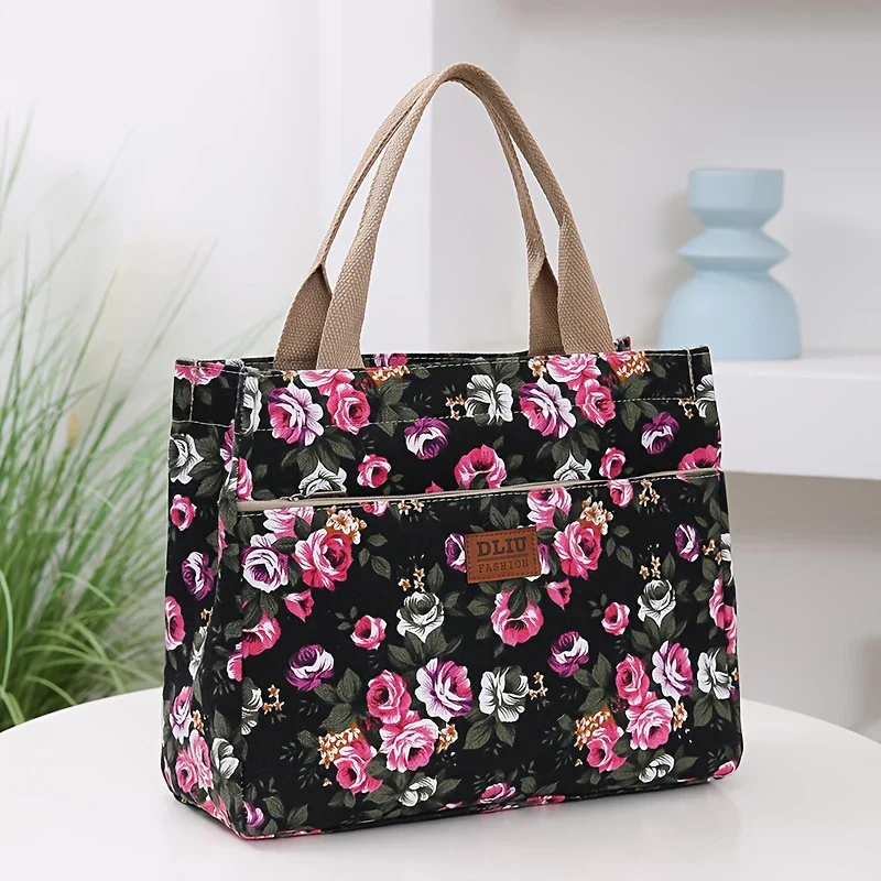 FLORA BLOOM™ — DURABLE FLORAL PRINT TOTE BAG WITH ZIP CLOSURE - Image 8