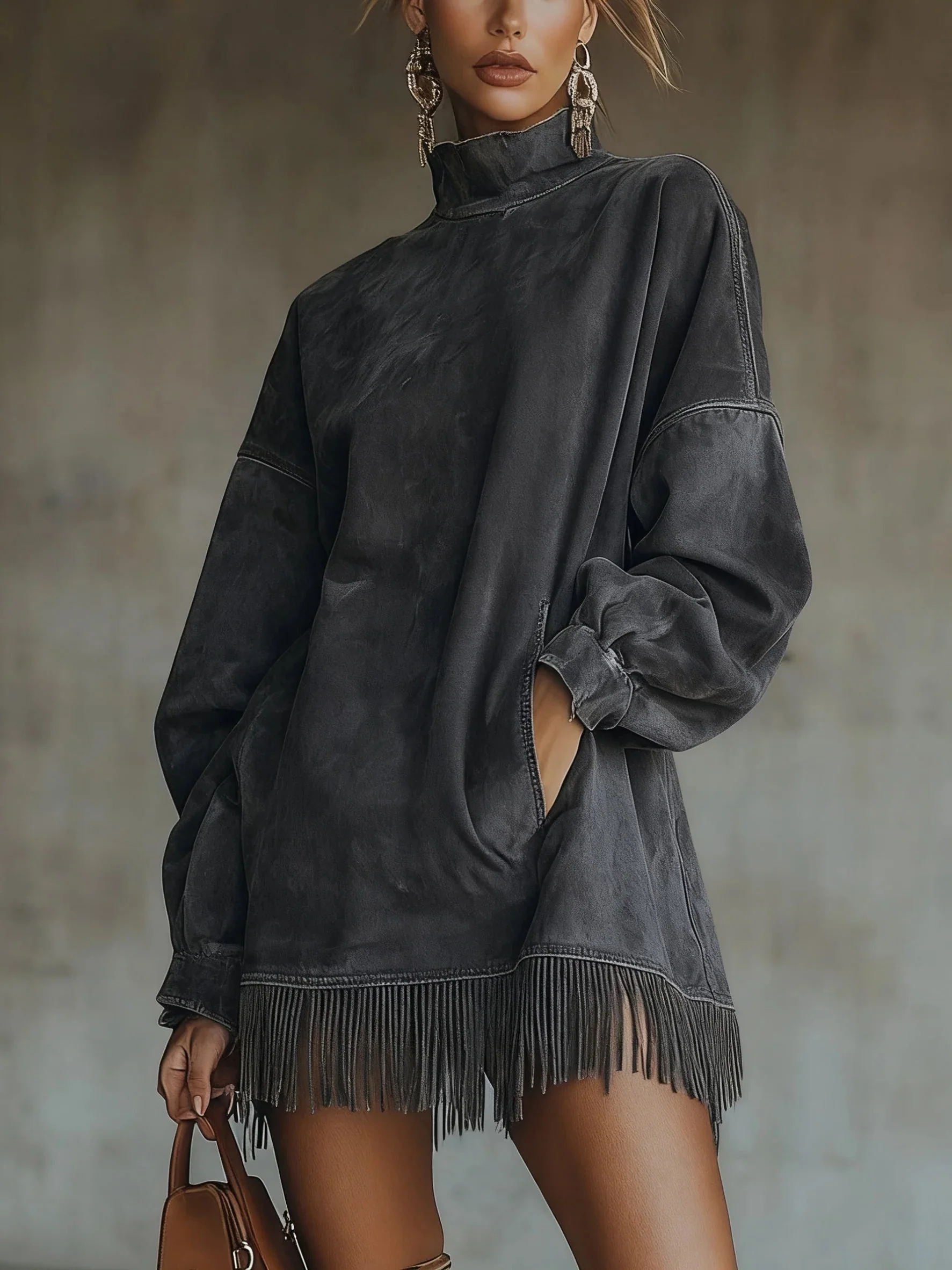 GABRIELA™ | SUEDE DRESS WITH HIGH NECK AND FRINGE - Image 3