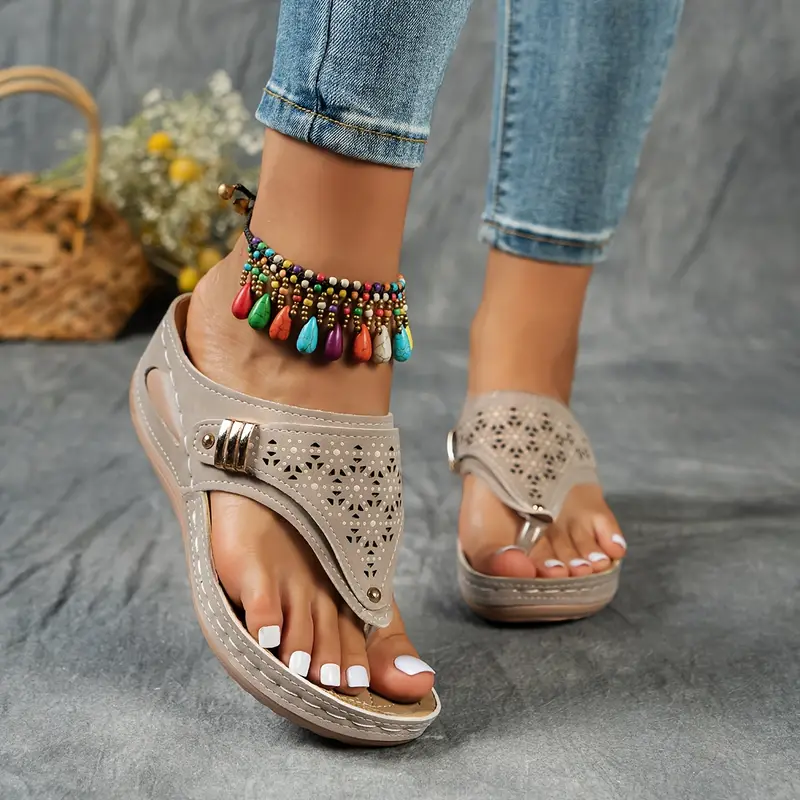 KEIT™ STYLISH CUT-OUT WEDGE THONG ORTHO SANDALS - Image 11
