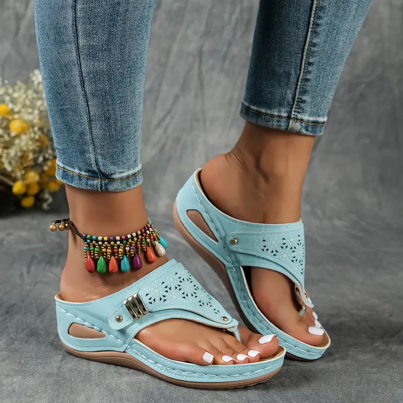 KEIT™ STYLISH CUT-OUT WEDGE THONG ORTHO SANDALS - Image 14