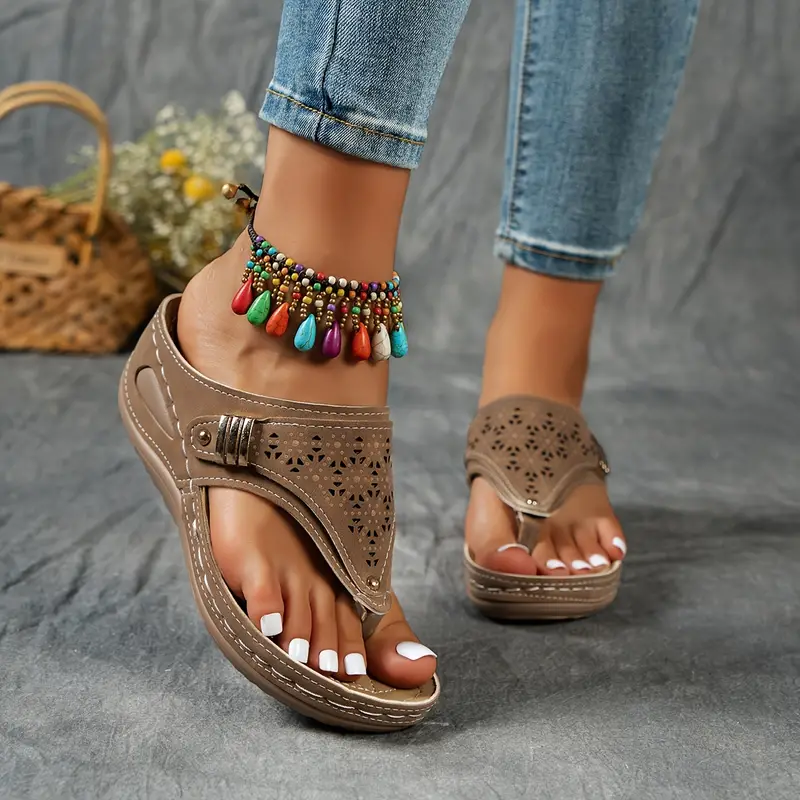 KEIT™ STYLISH CUT-OUT WEDGE THONG ORTHO SANDALS - Image 7