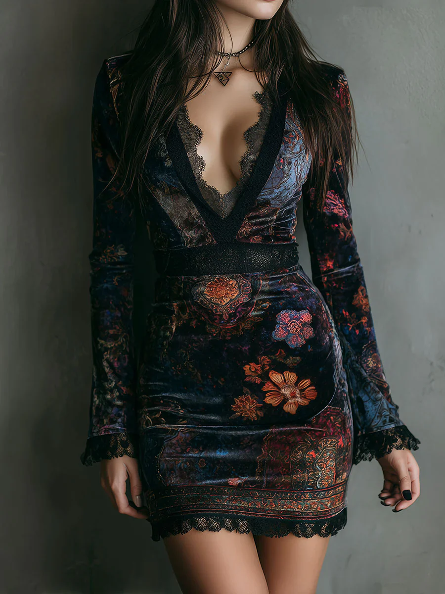 LIORA™ | FLORAL VELVET LACE MINI DRESS - Image 2