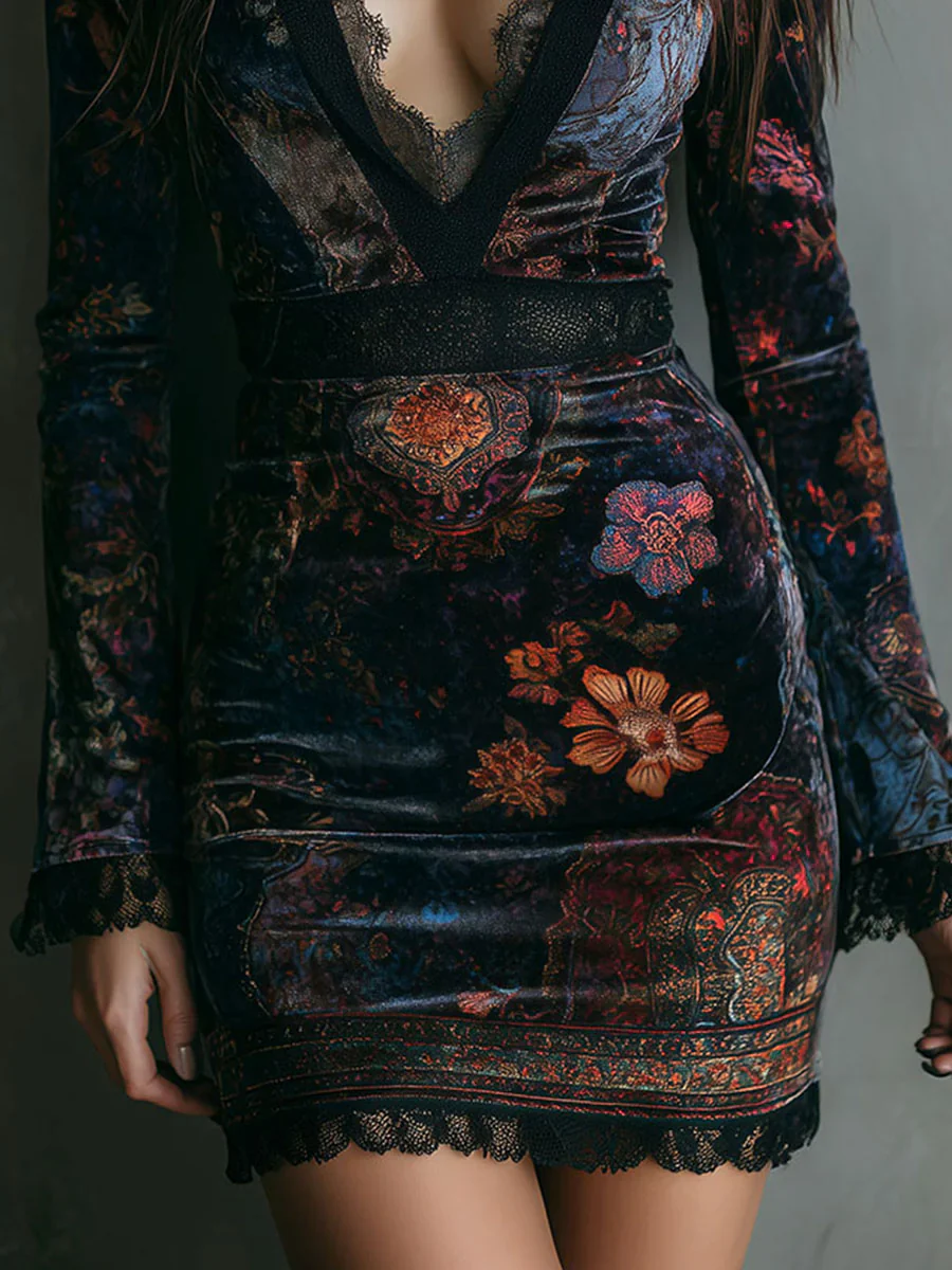 LIORA™ | FLORAL VELVET LACE MINI DRESS - Image 5
