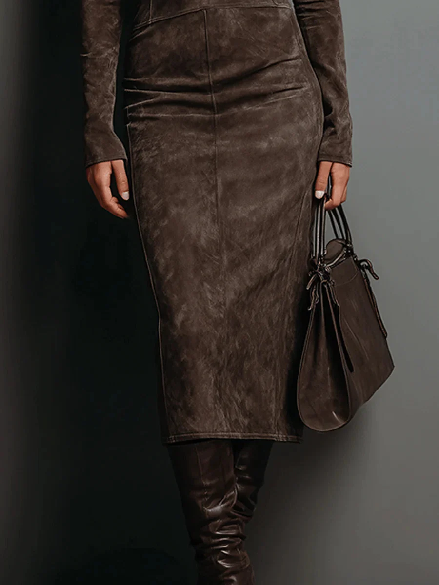 LORENA - LONG BROWN MIDI DRESS - Image 5