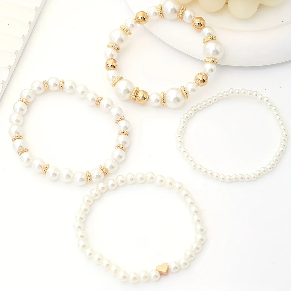 LUMIÈRE PEARL™ — ELEGANT WHITE 4PCS PEARL BEADED HANDMADE BRACELET SET - Image 4