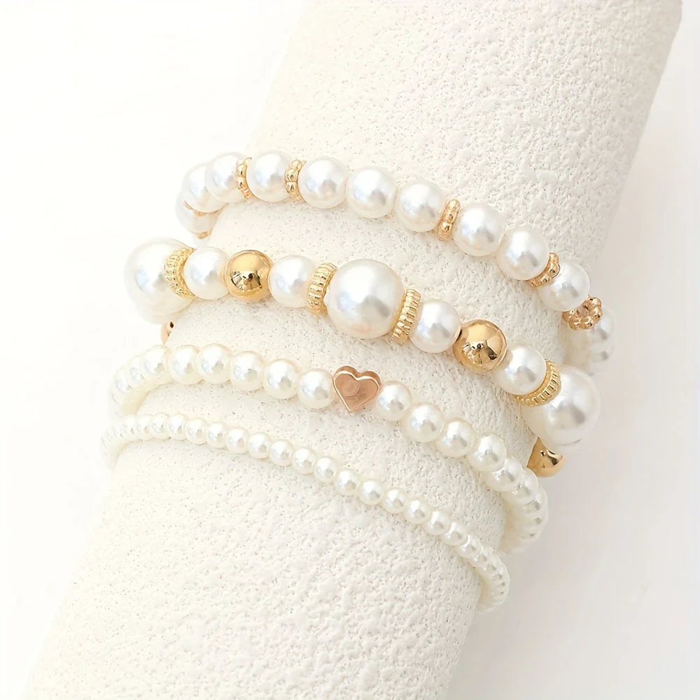 LUMIÈRE PEARL™ — ELEGANT WHITE 4PCS PEARL BEADED HANDMADE BRACELET SET - Image 6