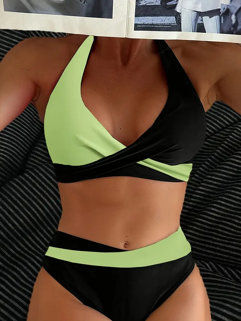 WOMEN'S CROSS-STRAP HALTER NECK SWIMWEAR SET - Image 4