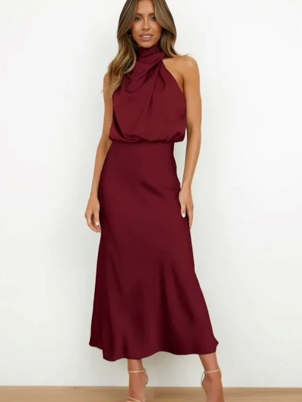 SLEEVELESS LONG DRESS WITH ASYMMETRICAL NECKLINE AND REFINED STYLE - Image 2