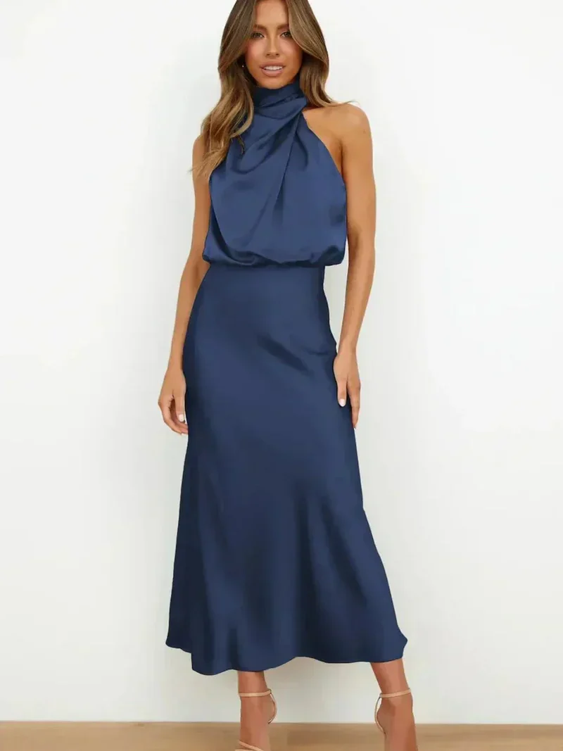 SLEEVELESS LONG DRESS WITH ASYMMETRICAL NECKLINE AND REFINED STYLE - Image 4