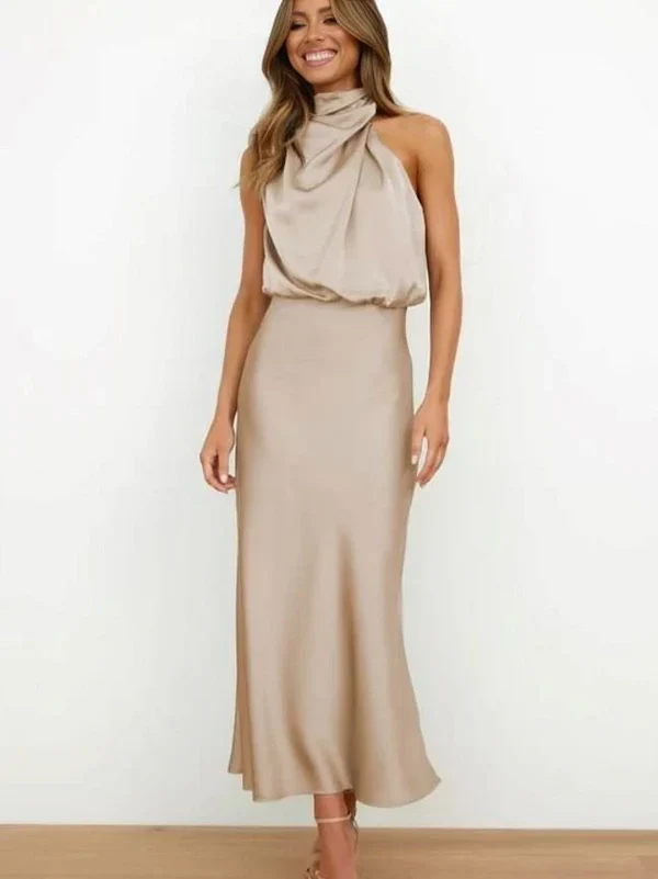 SLEEVELESS LONG DRESS WITH ASYMMETRICAL NECKLINE AND REFINED STYLE - Image 7