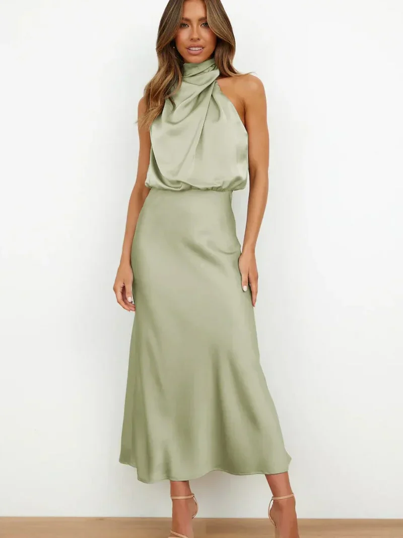 SLEEVELESS LONG DRESS WITH ASYMMETRICAL NECKLINE AND REFINED STYLE - Image 8