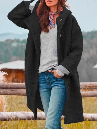 NOIRE™ – LONG WOOL COAT WITH BUTTONS FOR WOMEN - Image 3
