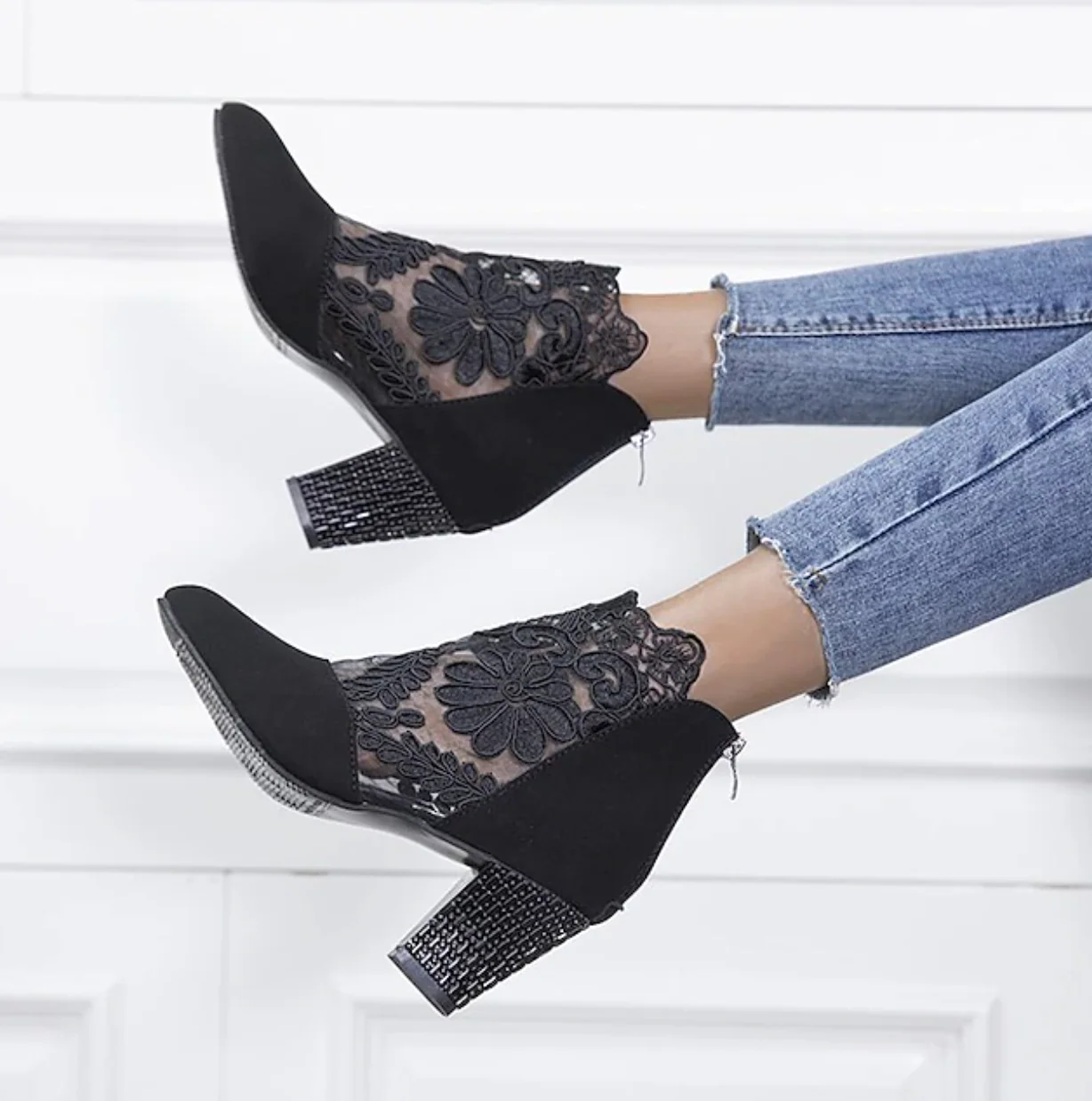 OPHELIAS™ WOMEN'S LACE EMBROIDERED ANKLE BOOTS - Image 3