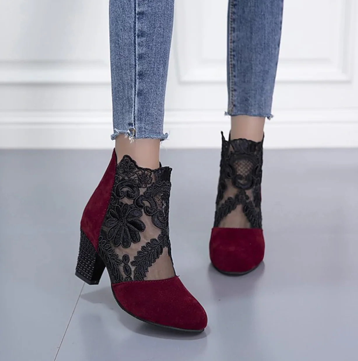 OPHELIAS™ WOMEN'S LACE EMBROIDERED ANKLE BOOTS - Image 4