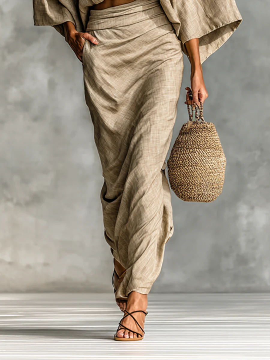 PAULA™ | LONG-SLEEVE LINEN AND COTTON SKIRT SET - Image 2