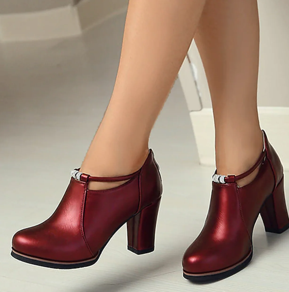 PENELOPE™ WOMEN'S RETRO ROUND TOE LEATHER HEELS - Image 3