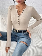 Women's Casual Ribbed Pullover — Boat Neck, Button Detail, Long Sleeve - Image 6