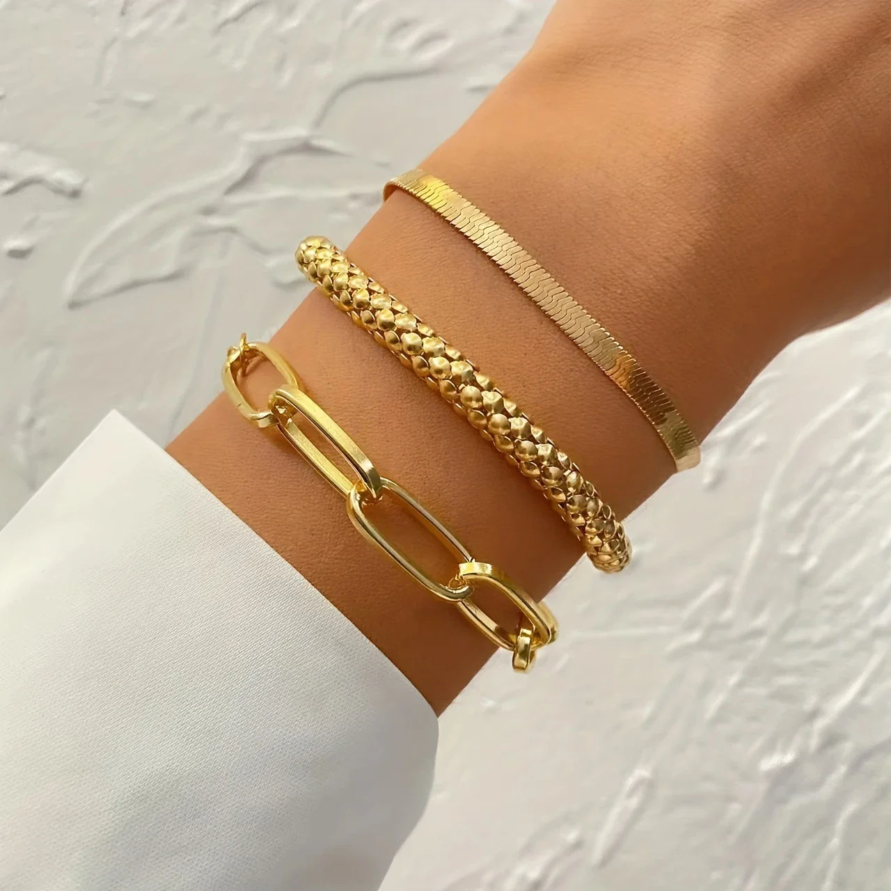 SERPENT GLAM™ — 3-PIECE GOLDEN VINTAGE SNAKE BONE BRACELET SET - Image 9