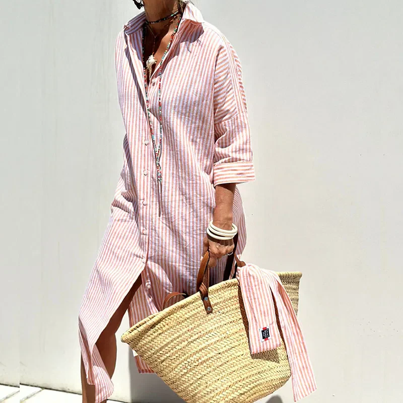 SHIRT DRESS WITH STRIPES AND ELEGANT DESIGN FOR DAILY WEAR OR EVENTS