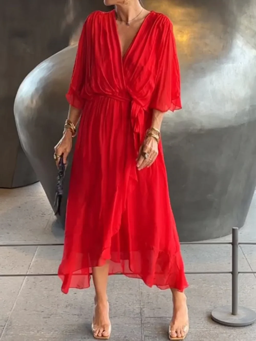 TAYLORIA™ – STYLISH & ELEGANT V-NECK CHIFFON DRESS - Image 10