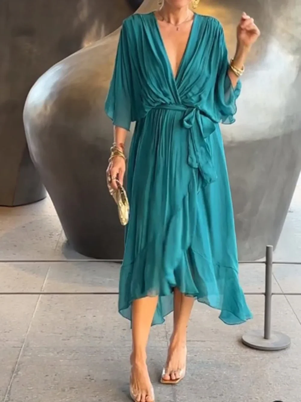 TAYLORIA™ – STYLISH & ELEGANT V-NECK CHIFFON DRESS - Image 7