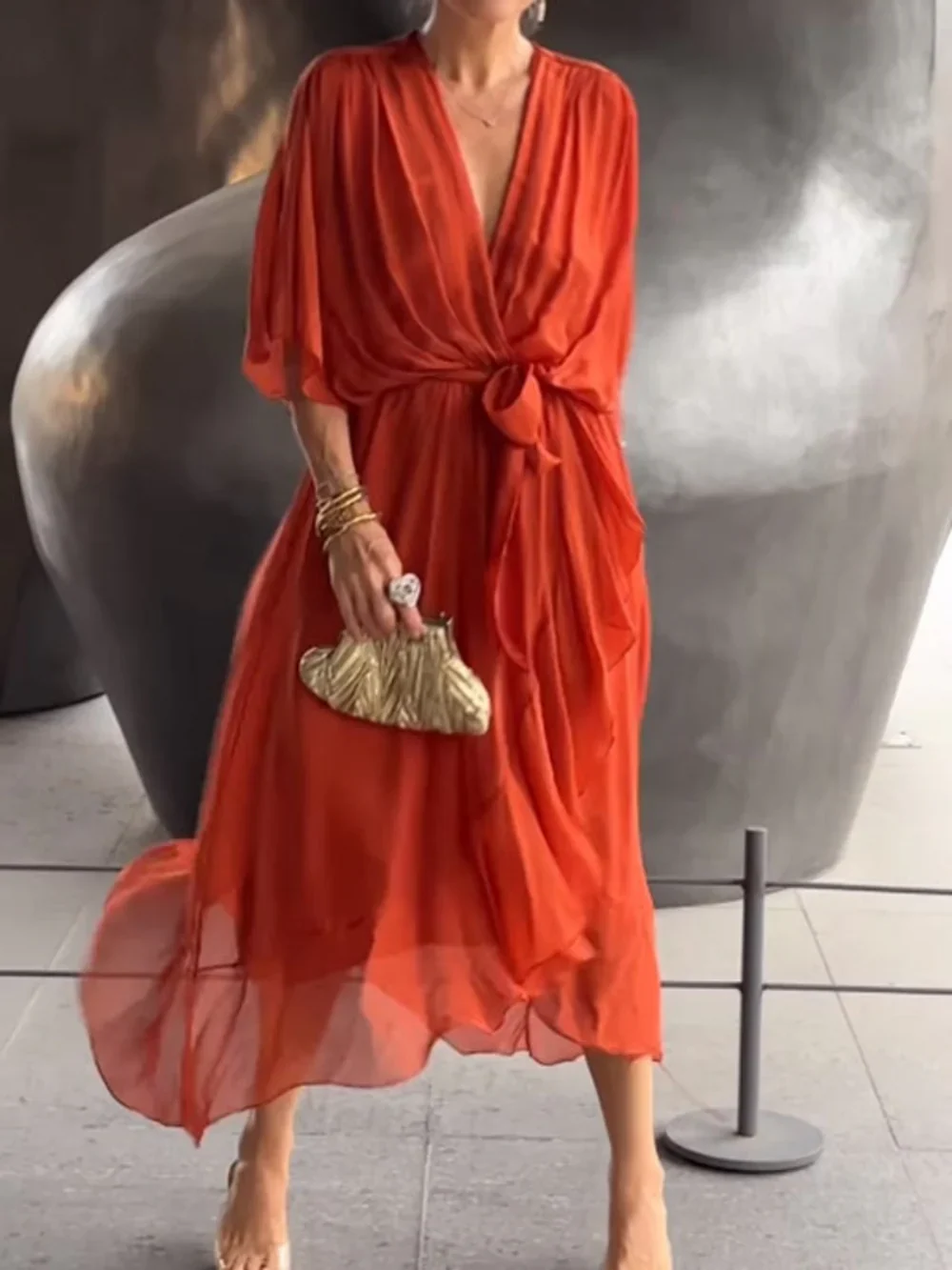 TAYLORIA™ – STYLISH & ELEGANT V-NECK CHIFFON DRESS - Image 8