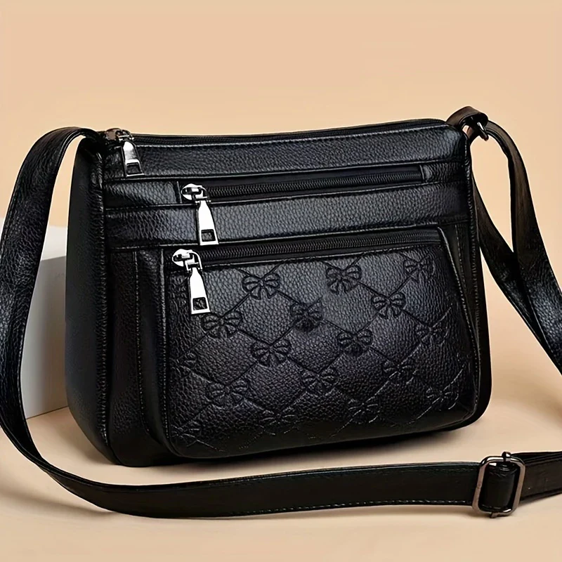 URBAN EDGE™ — BLACK CROSSBODY BAG WITH EMBOSSED GEOMETRIC PATTERN - Image 3