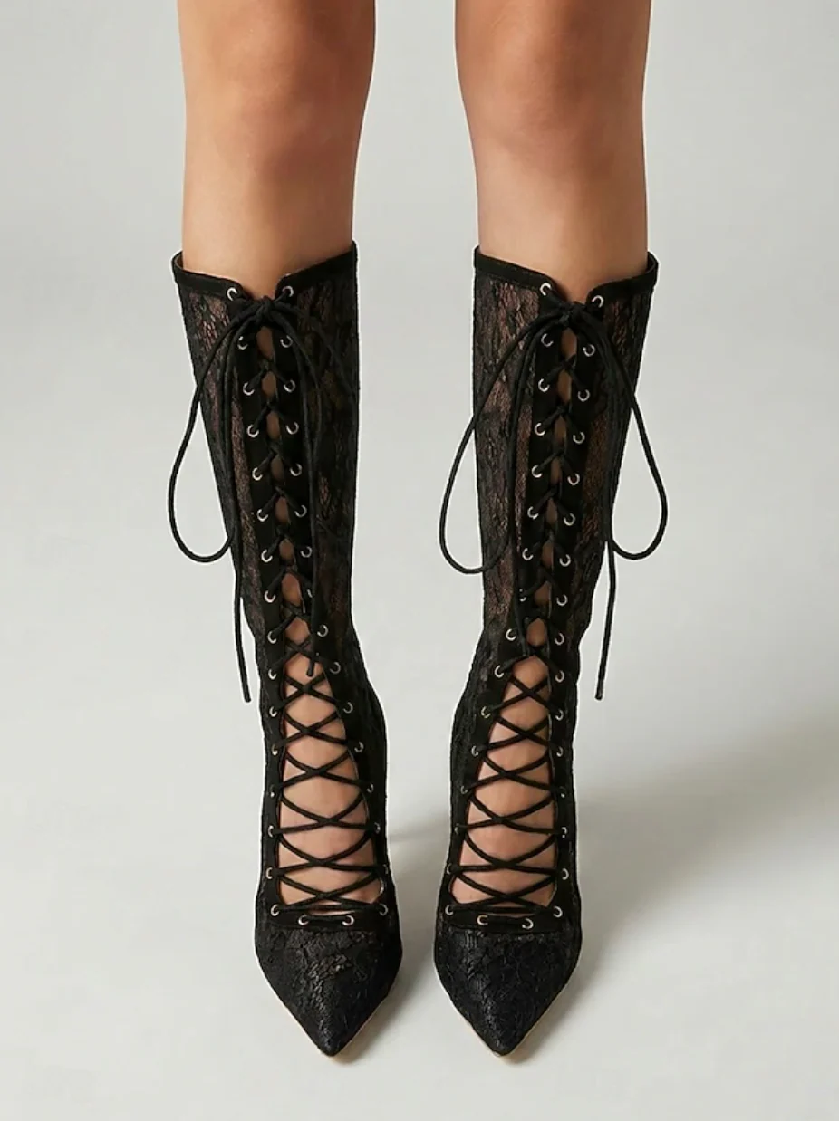 VAMP™ WOMEN'S LACE AND MESH STILETTO HIGH BOOTS - Image 3