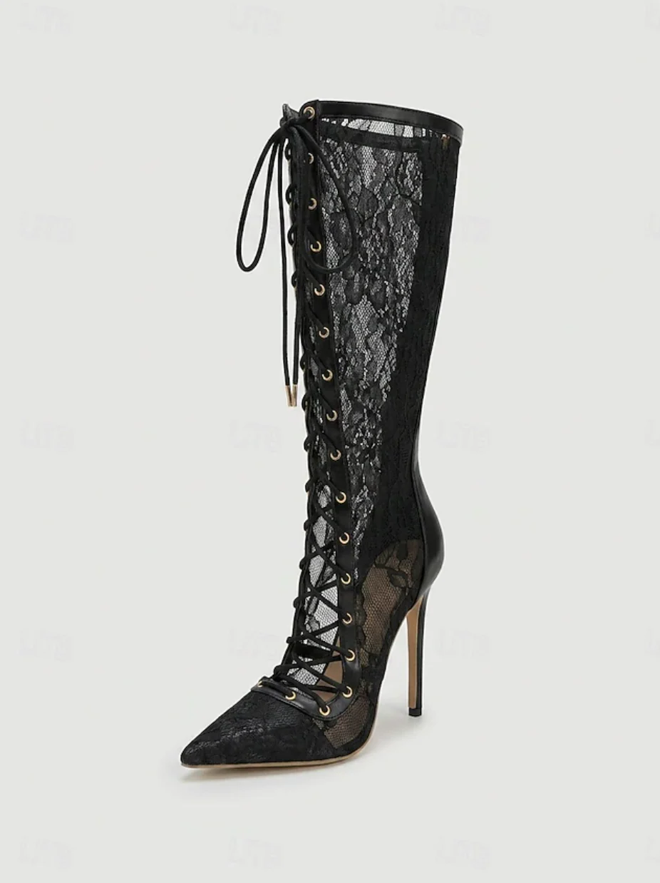 VAMP™ WOMEN'S LACE AND MESH STILETTO HIGH BOOTS - Image 6