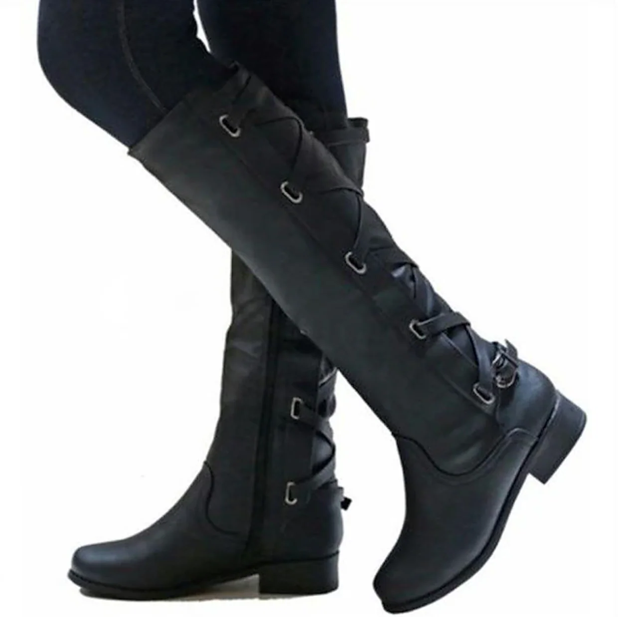 VIXEN™ WOMEN'S BUCKLE DETAIL MOTORCYCLE KNEE-HIGH BOOTS - Image 10