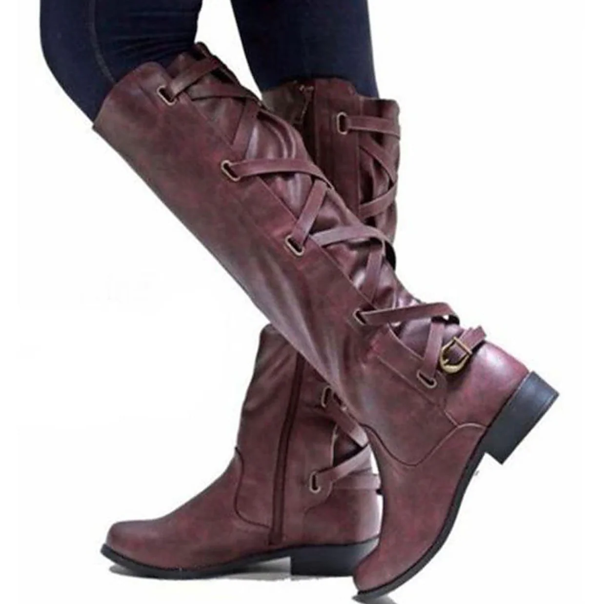 VIXEN™ WOMEN'S BUCKLE DETAIL MOTORCYCLE KNEE-HIGH BOOTS - Image 11