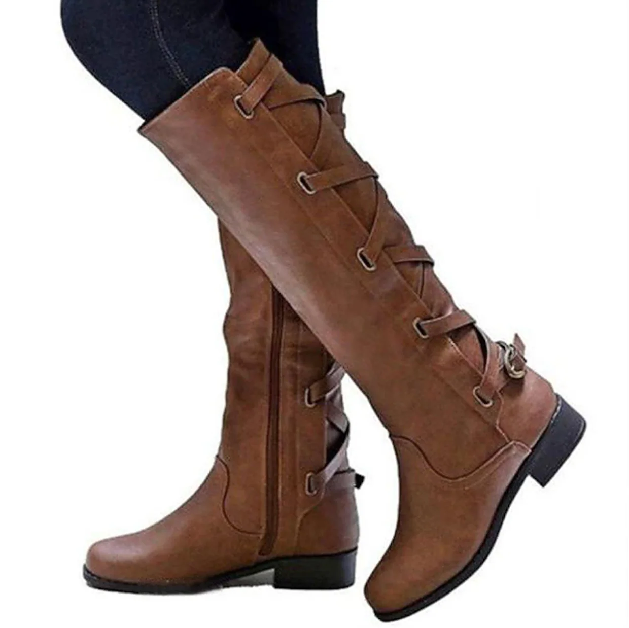 VIXEN™ WOMEN'S BUCKLE DETAIL MOTORCYCLE KNEE-HIGH BOOTS - Image 9