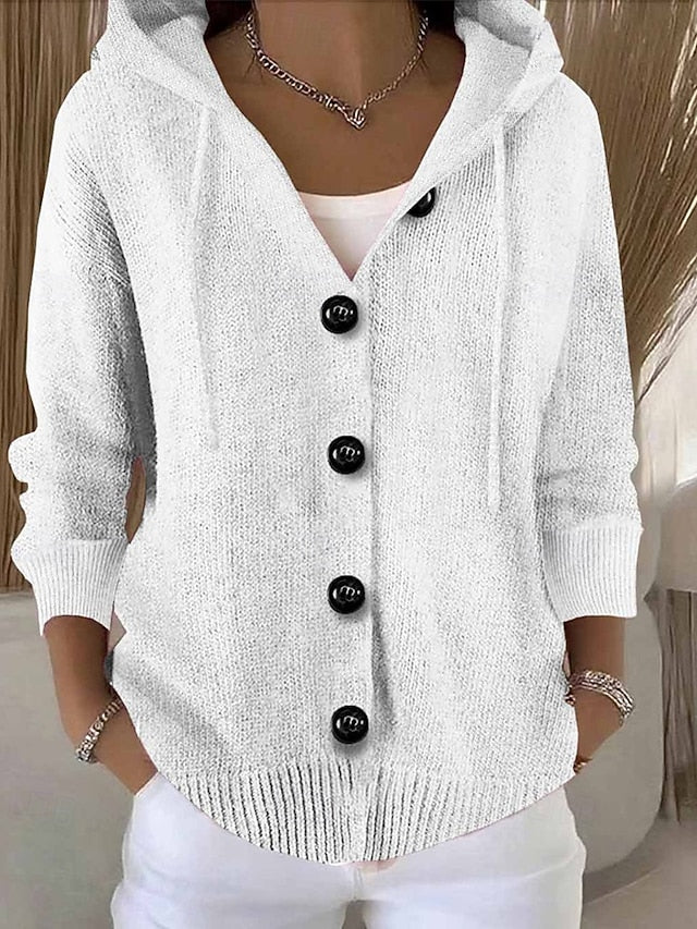 Women's Hooded Ribbed Button Cardigan - Image 3
