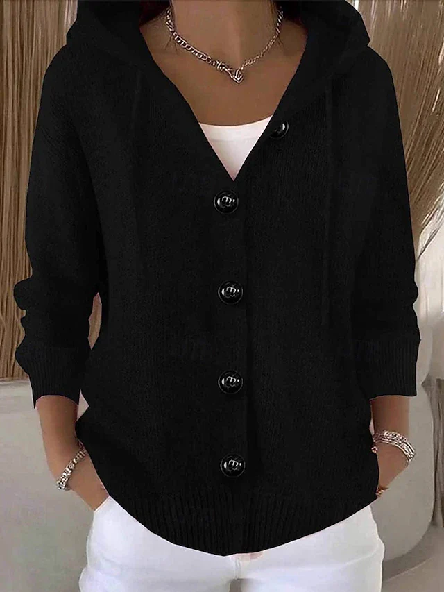 Women's Hooded Ribbed Button Cardigan - Image 4